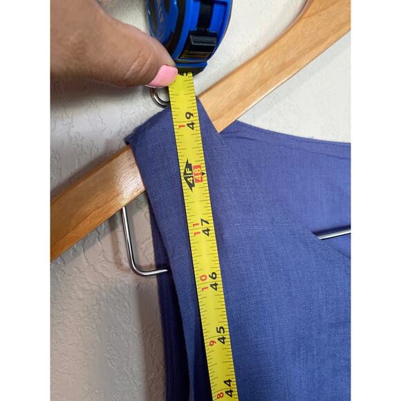Eileen Fisher Blue Organic Linen MIDI Dress SZ L Short Sleeve - Picture 6 of 7